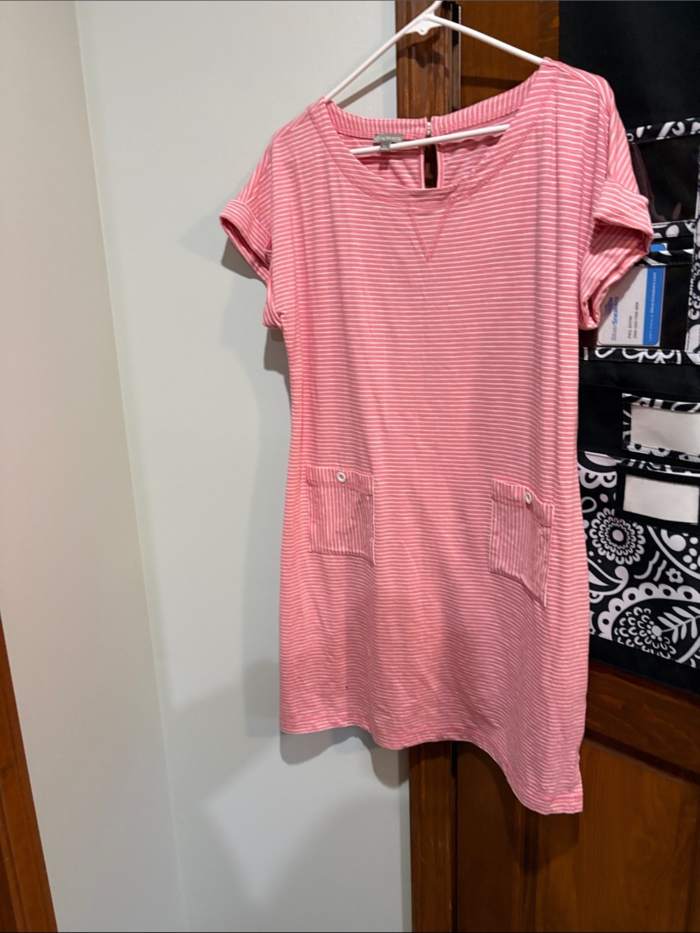 Talbots Pink Striped Short Sleeve Shift Dress large petite